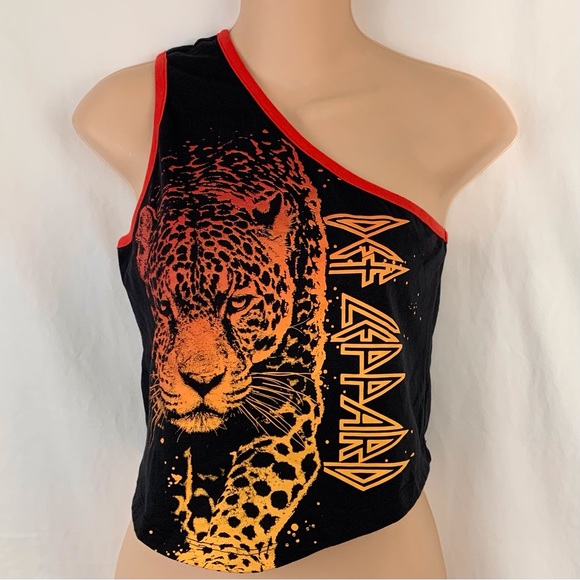 Tops - Def Leppard Cheetah Graphic One Shoulder Tee Various Sizes New With Tags
